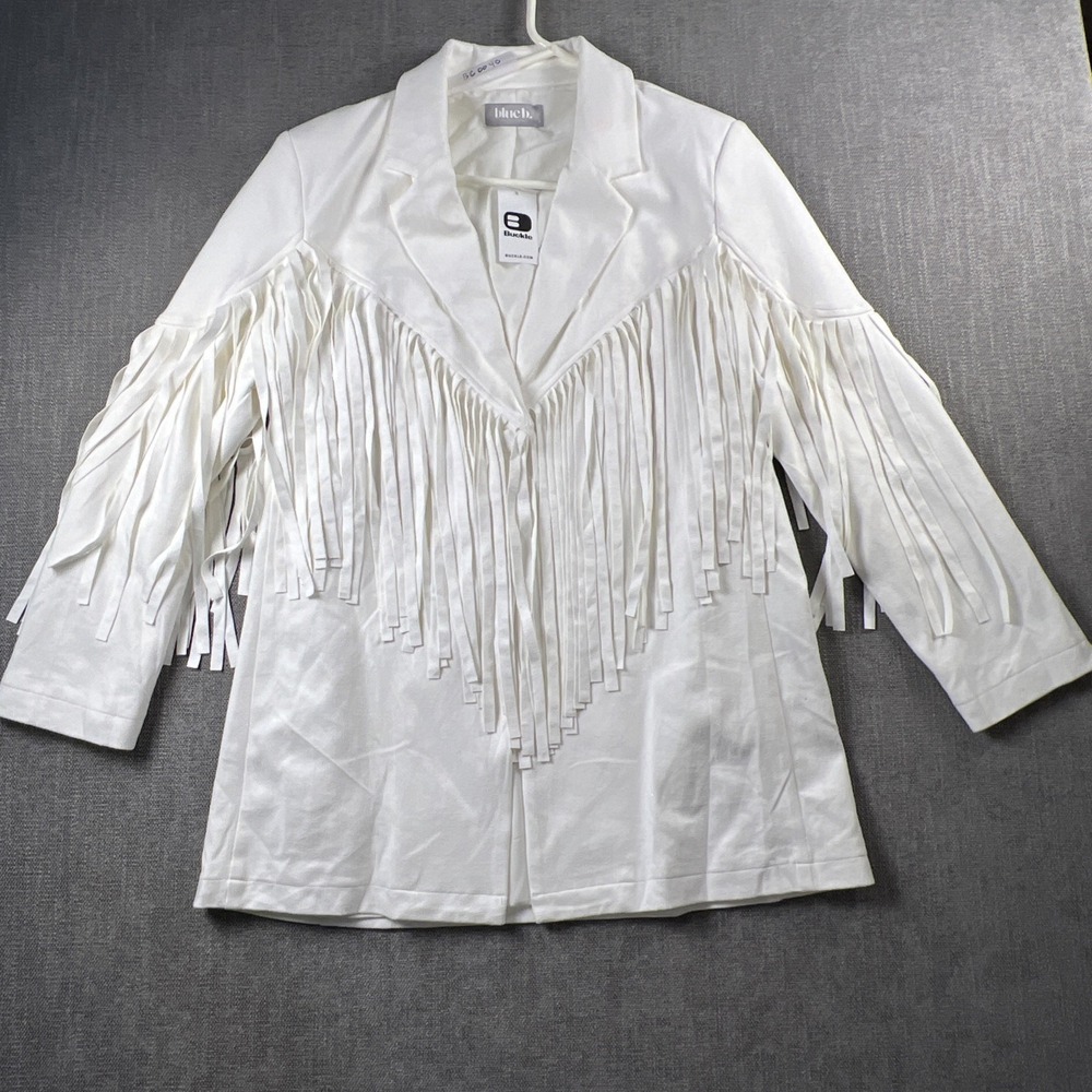 Buckle Blue B Off White Western Fringe Blazer Faux Suede Jacket Boho Cowgirl NWT